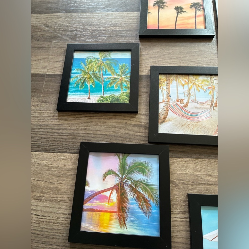 7x7 Beach Theme Pictures in Black Wood Frames Set of 12 - Picture 6 of 11
